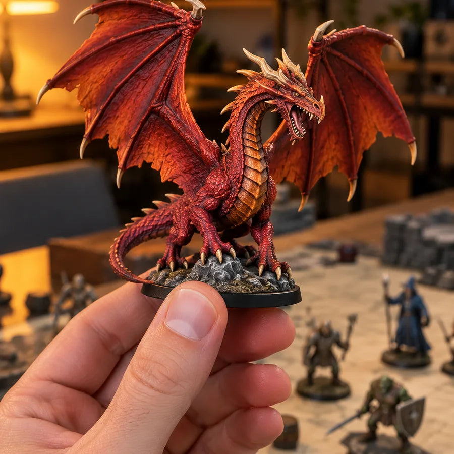 Painted red dragon miniature