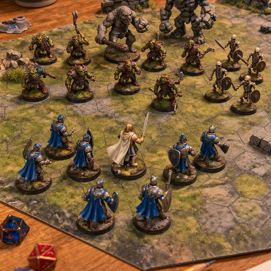 Knights against an orc warband on a battle map