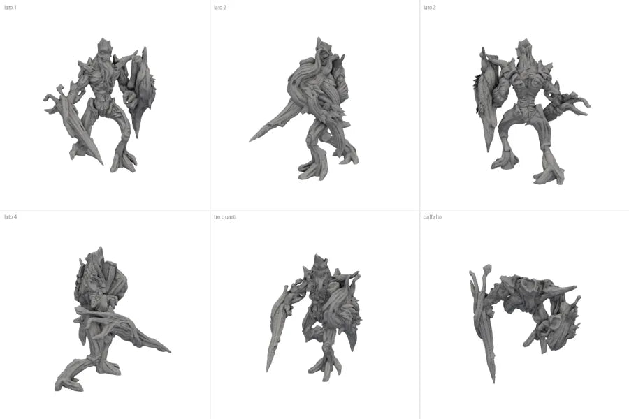 Preview sheet of a tree guardian miniature, six views